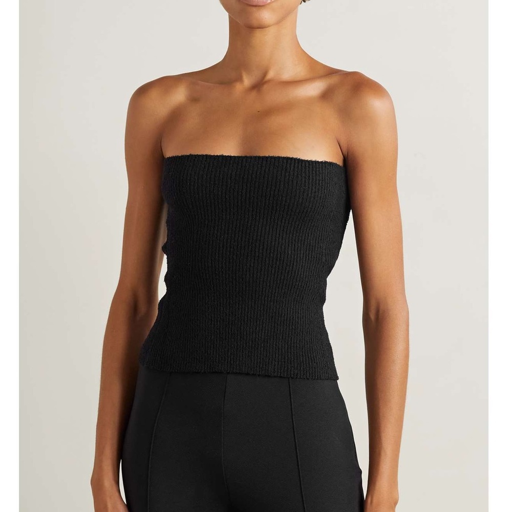 WARDROBE.NYC
Strapless ribbed cotton-blend top
